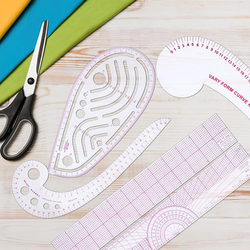 TEHAUX 9pcs Sewing French Curve Ruler Set, Pattern Sewing Rulers Plastic Sew French Curve Ruler Clear Metric Sewing Ruler Set with Tracing Wheels ...
