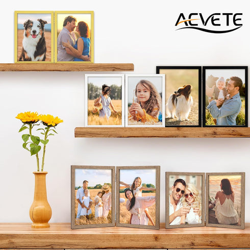AEVETE 5x7 Picture Frames Double Hinged Wood Folding Photo Frames Vertical with Plexiglass Front, Black...