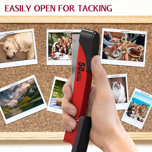 Metal Stapler Heavy Duty 50 Sheet Capacity with 1750 Staples and Staple Remover, Red Stapler Full Strip Staplers for Desk, No Jam, Non-slip Office...