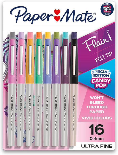 Paper Mate Flair Felt Tip Pens, Ultra Fine Point, Limited Edition Candy Pop Pack, Box of 16...