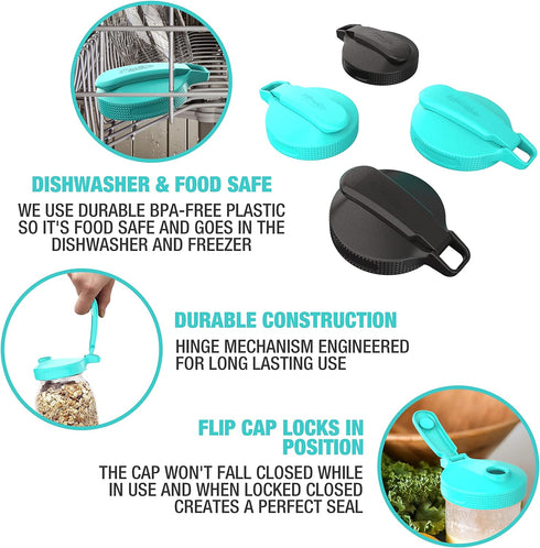 Masontops Multi Top - 2PK - Small Mouth Mason Jar Lids with Pour Spout and Flip Cap – Sip, Pour, Store & More- Jar Not Included...