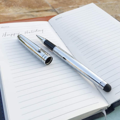 Rollerball Pen with Stylus, Classic Design, Germany Schneider Refill Black and Blue (Shiny Chrome Color)...