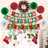 Fecedy Merry Christmas Hanging Paper Banner Triangle Bunting Paper Flower Fan Swirl Streamers&Christmas Tree Santa Claus Banner for Merry Christma...