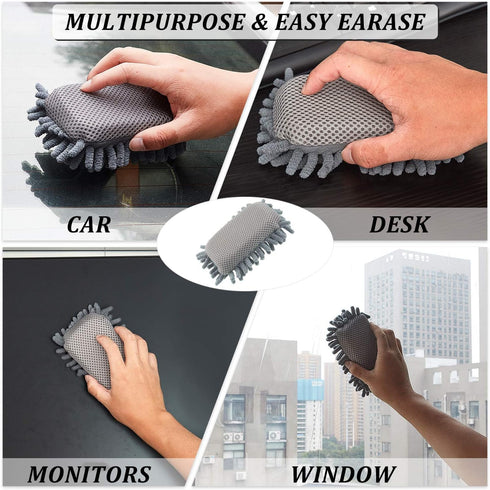 Zonon 4 Pieces Dry Erase Eraser Microfiber Shag Washable Whiteboard Eraser for Markers, Chalk, Classroom, Home and Office(Gray)...