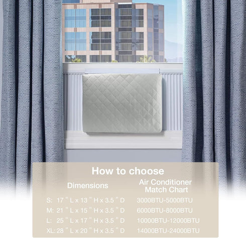 Indoor Air Conditioner Cover, AC Unit Window Cover for Inside Double Insulation with Elastic Drawstring 25L x 17H x 3.5D inches Grey...