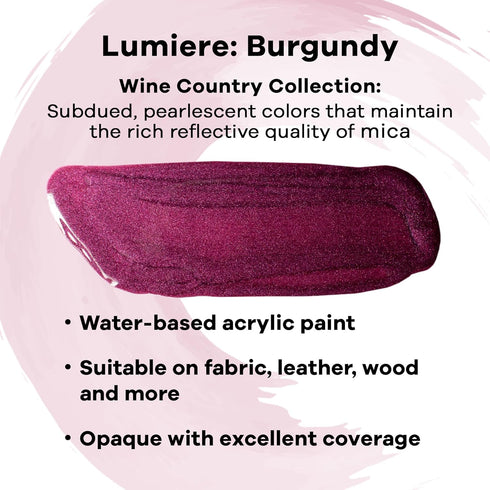 Jacquard Lumiere 2.25oz Fabric Paint Burgundy - Metallic Paint for Fabric, Leather, Canvas, Paper and Wood - Light-Bodied Metallic Acrylic Paint -...