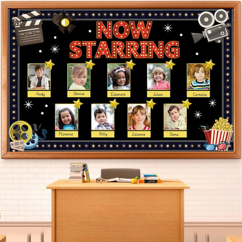 Movie Star Bulletin Board Set Now Starring Bulletin Board for Classroom Decor DIY Photo Crafts Camera Lights Learn Clapperboard Film Tickets Cutou...