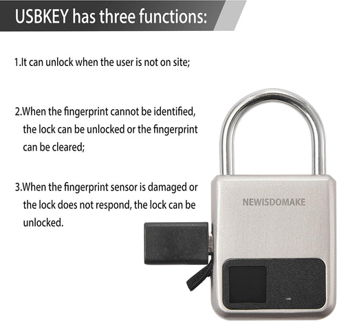 Fingerprint Padlock, Smart Padlock with USB Charging Support, Fingerprint Lock, Biometric Lock Suitable for Luggage, Bookcase, Suitcase, Backpack,...