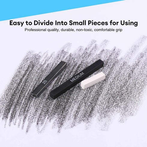 Dyvicl Compressed Graphite Charcoal Sticks, Square Black White Charcoal for Drawing, Sketching, Shading, Blending, Pack of 18 Charcoal Drawing Set...