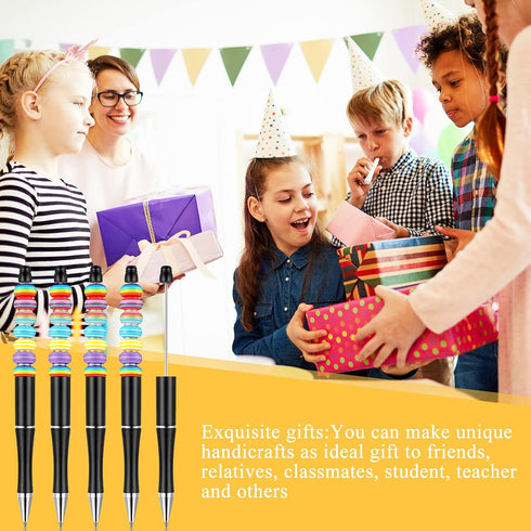 Crtiin 50 Pieces Plastic Beadable Pen Bulk Bead Ballpoint Pen Shaft Black Ink Beaded Pens with 50 Refills for DIY Making Gift Kids Students Office...