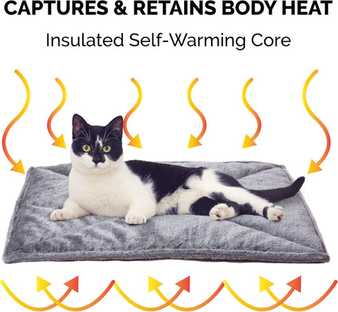 Furhaven ThermaNAP Self-Warming Cat Bed for Indoor Cats & Small Dogs, Washable & Reflects Body Heat - Quilted Faux Fur Reflective Bed Mat - Gray, ...