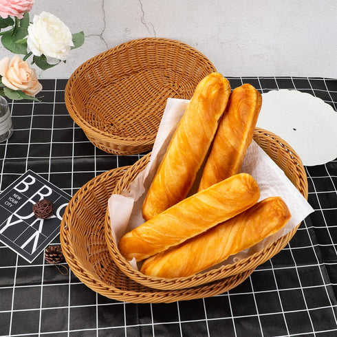 EUSOAR Wicker Basket, 12.2"x 7.9"x 2.8" 3pcs Tabletop Food Serving Baskets Trays, Bread Proofing Basket, Food Fruit Vegetables Sundries Storage Ba...
