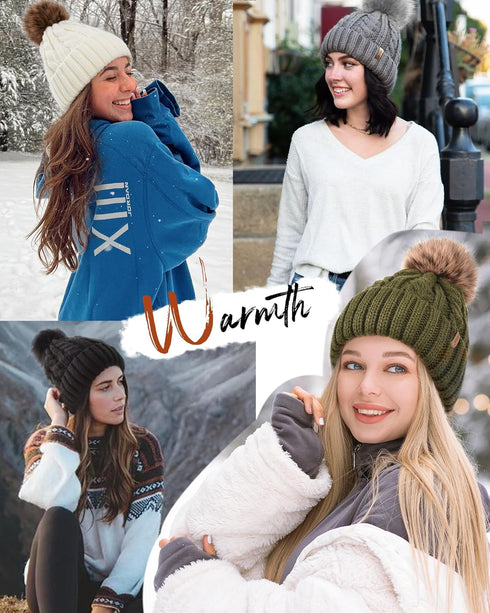 FURTALK Winter Beanie Knit Hat for Women Warm Fleece Lined with Faux Fur Pom Poms Womens Thick Ski Hats Knitted Skull Cap...