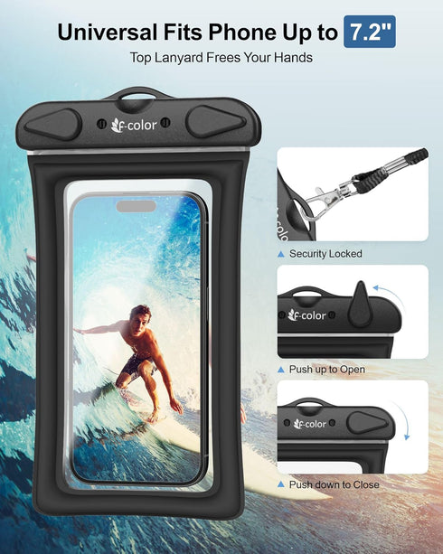 F-color Waterproof Phone Pouch - 2 Pack Phone Waterproof Pouch with Double Air Cushion for Phone Easy to Access?IPX8 Waterproof Phone Case Fit iPh...