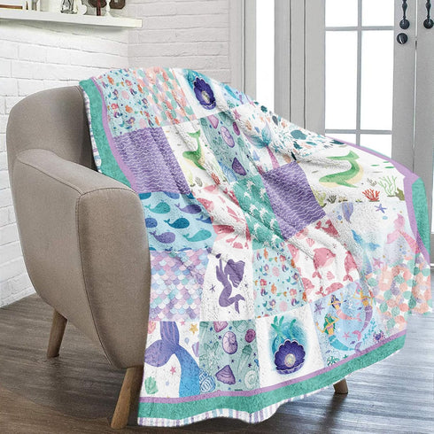 Mermaid Baby Throw Blanket for Girls, Soft Cozy Cute Mermaid Ocean Theme Plush Flannel Crib Blanket for Nursery, 30x40 inch Purple Teal Mermaid Fl...