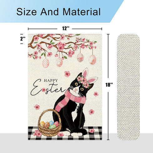 Happy Easter Cat Garden Flag Eggs Tuxedo Cat Floral Garden Flag 12×18 Inch Double Sided Buffalo Plaid Farmhouse Yard Flag Spring Holiday Outdoor D...