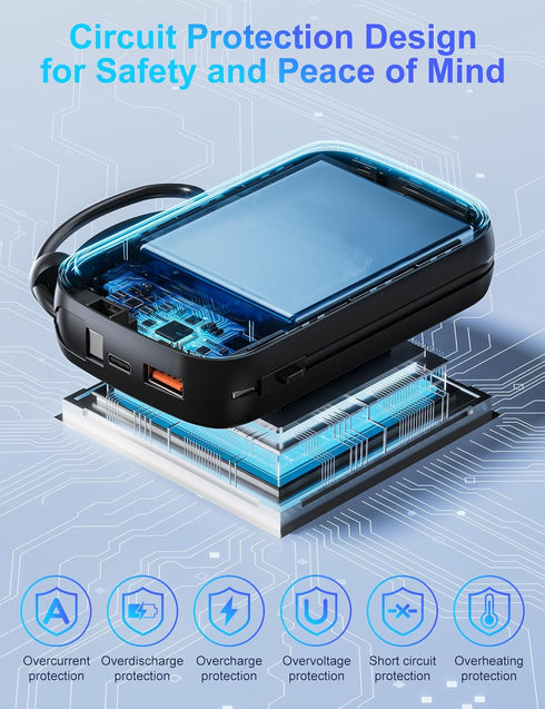 UYAYOHU Portable-Charger-Power-Bank - 16000mAh Battery Pack PD 30W Fast Charger Built-in Type-C and iOS Cables for iPhone, Samsung Galaxy, and Mos...