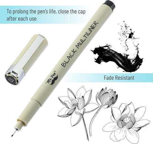 Mr. Pen- Drawing Pens for Artists, 8 Pack, Black Multiliner, Artist pens, Micro Pens for Drawing, Ink Pens for Drawing, Sketch Pens, Micro Pen, Fi...