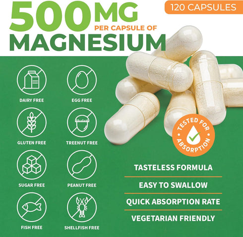 ForestLeaf Magnesium Complex 500mg - Magnesium 500mg Capsules - Magnesium Supplement 500 mg - Magnesium for Sleep, Magnesium for Constipation - Ma...