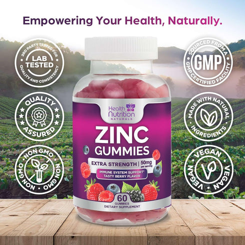 Zinc Immune Support Supplement 50mg, Max Strength Zinc Supplement Gummy for Radiant Skin & Immune Health Support for Adults, Nature’s Antioxidant ...