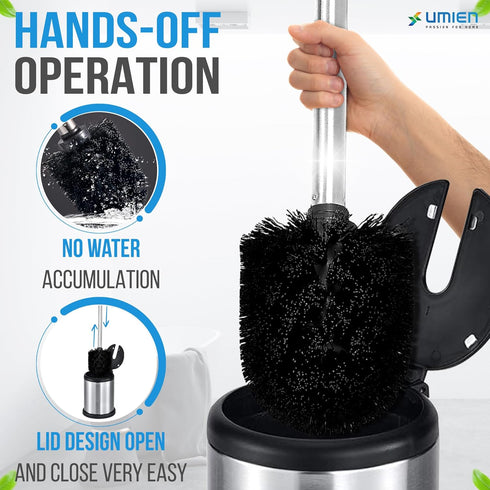UMIEN Toilet Brush with a Lid - Stainless Steel Toilet Brush with Freestanding Canister - Modern and Sleek Bathroom Cleaning Accessories...