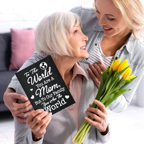 Mom Gift Sign - Handmade Wooden Quote Plaque for Mothers Day, Birthday, Christmas - Wall or Tabletop Home Decor, You are the World...