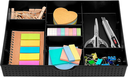 CAXXA 3 Slot Drawer Organizer with 4 Adjustable Dividers - Junk Drawer Storage for Office Desk Supplies and Accessories, Black (1 Pack)...