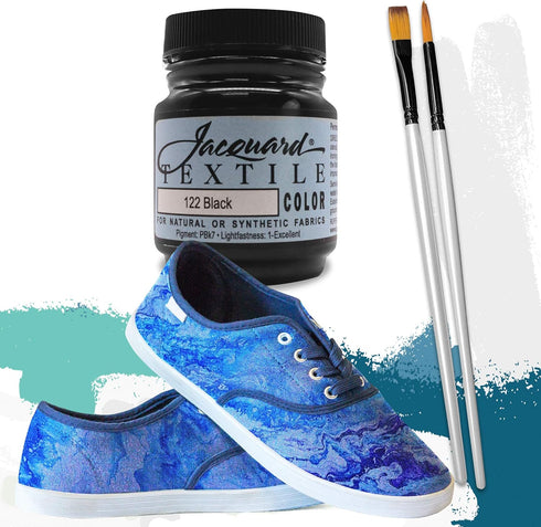 Jacquard Products Black Textile Color - Fabric Paint Made in USA - JAC1122 2.25-Ounces - Bundled Brush Set...