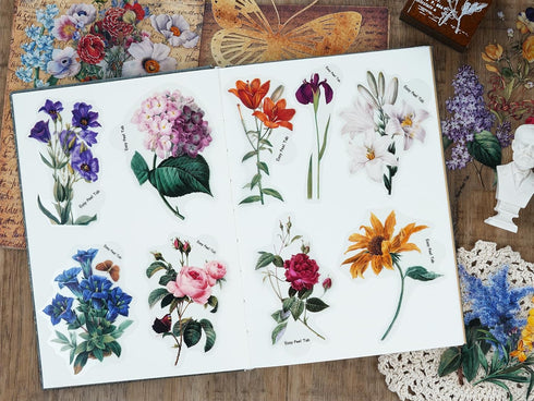 Knaid 100 Pieces Vintage Flower Stickers Set - Big 3.4" Waterproof Clear Botanical Floral Journaling Sticker for Scrapbooking Junk Journal Supplie...