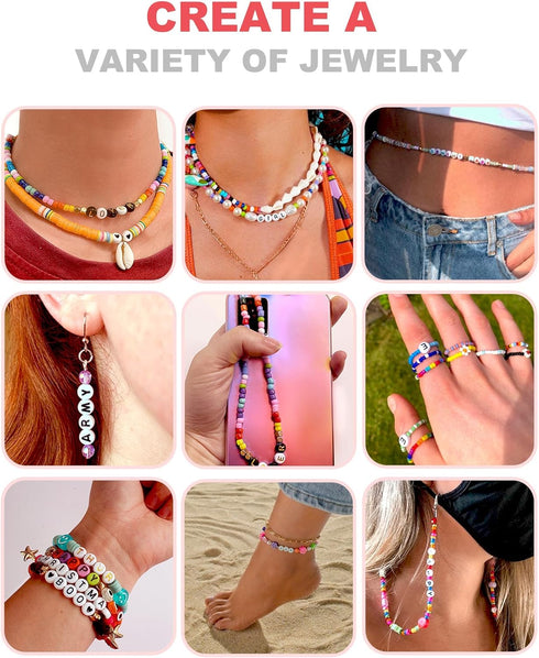 Redtwo 1600 Pcs Letter Beads Kit, 6 Styles of Colorful Alphabet Beads, Number Beads Smiley Face Beads Heart Beads and a Roll of Elastic String for...