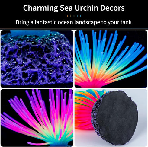 Uniclife Aquarium Imitative Rainbow and Iridescent Blue Sea Urchin Balls Artificial Silicone Ornament Set with Glowing Effect for Fish Tank Landsc...