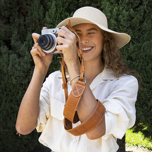 MegaGear MG1515 Sierra Series Genuine Leather Camera Shoulder or Neck Strap - Brown Compact...