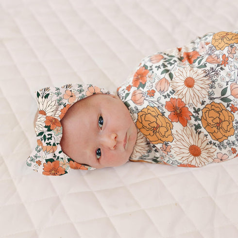 Konssy Baby Girl Newborn Receiving Blanket with Headband Set Baby Swaddle Floral Motif Nursery Swaddle Wrap...