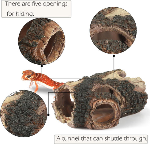 Aquarium Wood Fish Tank Decorations?Resin Fake Logs Terrarium DÉCor, Reptile Hide Aquarium Hideout for Fish Cave, Small Turtles, to 20 Gallon Tank...