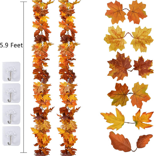 DearHouse 2 Pack Fall Maple Leaf Garland - 5.9Ft/Piece Hanging Vine Artificial Autumn Foliage for Thanksgiving, Home, Wedding, Fireplace, Party, C...