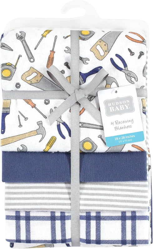 Hudson Baby Unisex Baby Cotton Flannel Receiving Blankets, Construction Work, One Size...
