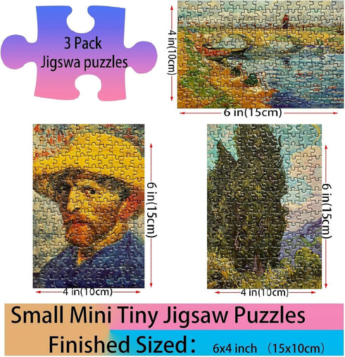 Small Jigsaw Puzzles for Adults 150 Pieces Mini Jigsaw Puzzles Oil Painting Mini Puzzles Tiny Jigsaw Puzzles 6 x 4 Inches,3 Pcs,Mini Easel Include...