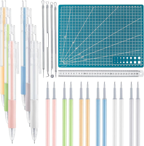 Lanties 24 Pcs Art Cutting Tools Kit, 6 Pcs Carving Craft Paper Pen Cutting Tool with 12 Pcs Refills 4 Pcs Weeding Art Tool Double Sided Cutting M...