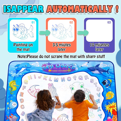 Large Water Doodle Mat for Toddlers, Magical Colourful, 39?×31? Mess Free Coloring Mat with 2 Water Pens, Educational Toy Gifts for Kids 3+ Year -...