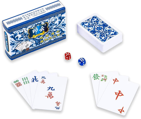 drizzle Poker Mahjong Playing Cards Table Game Chinese Blue and white porcelain Design 144 Card Chips Set PVC Plastic Waterproof Portable Leisure ...