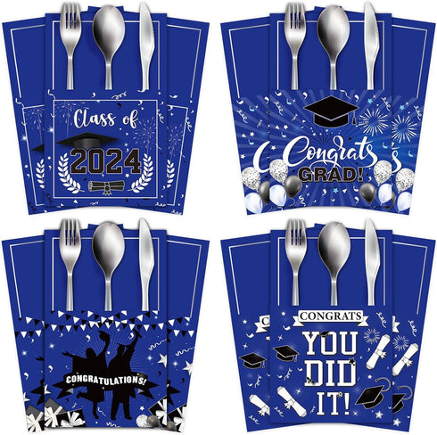 36 Pcs Graduation Paper Silverware Bags Graduation Kraft Paper Utensil Cutlery Holders Class of 2024 Pocket Sleeves for College Senior High School...