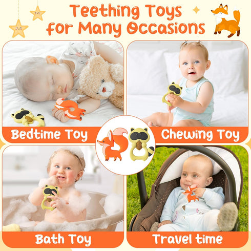 Baby Silicone Teething Toys - 2Pcs Raccoon Fox Baby Soothe Teething Chew Toys Infants Soft Teether Toys Toddler Raccoon and Fox Design Toy Baby Sh...