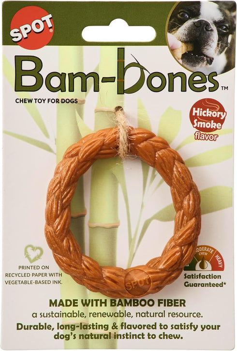 SPOT Bam-Bones Braided Ring - Made with Strong Bamboo Fiber, Durable Long Lasting Dog Chew Toy for Light to Moderate Chewers, for Adult Dogs & Tee...