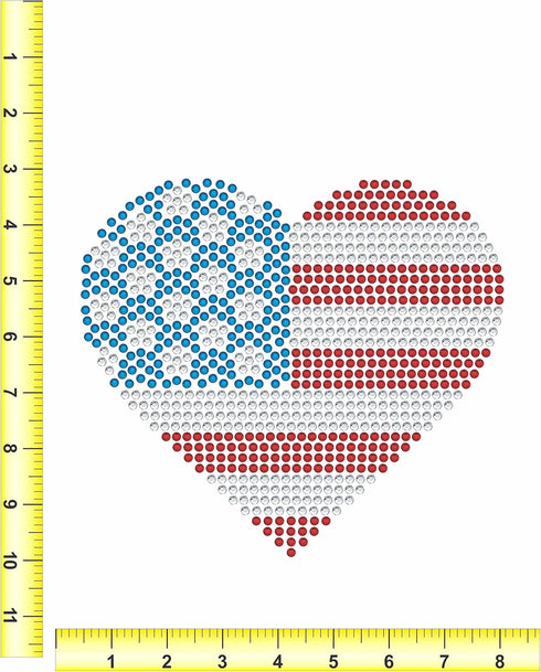 Rhinestone Genie American Flag Heart 8"-Red, White & Blue Magnetic Rhinestone Template, Black...