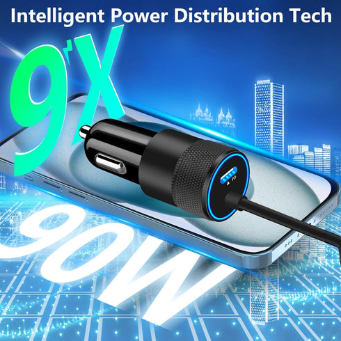 ?MFi Certified? iPhone 15 Fast Car Charger, Rombica 90W Dual PD Power Cigarette Lighter Adapter USB-C Car Charger Fast Charging with 6FT Type-C Ca...