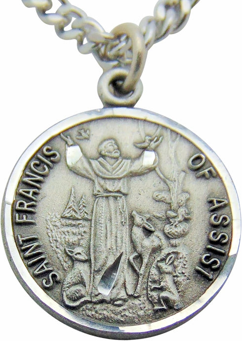 Saint Francis Pewter Medal Pendant 3/4 Inch on 24 Inch Stainless Steel Chain Gift...