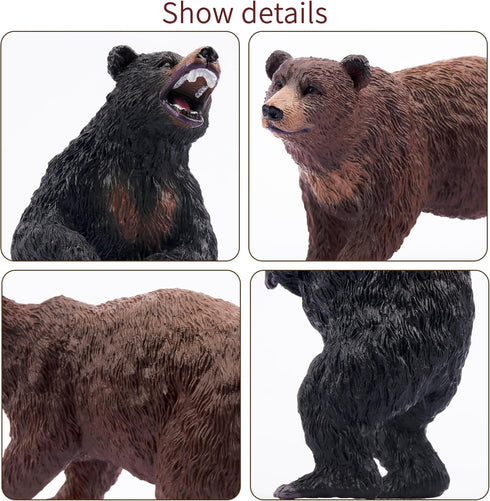 Toymany 6PCS Bear Figurines, Realistic Forest Animals Bear Family Figures Toy Set includes Brown Bears Black Bears and Cubs, Education Toy Birthda...