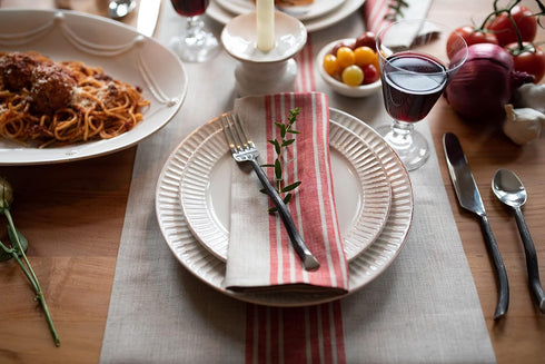 Solino Home Linen Striped Table Runner 48 Inches - 100% Pure Linen Red and Natural Farmhouse Small Table Runner 14 x 48 Inch Ideal for Dresser and...