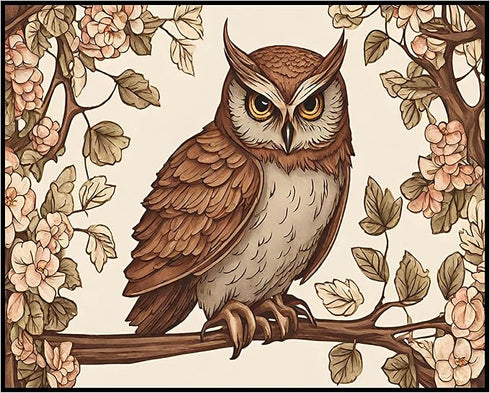 Posterizer 1 pcs- beautiful Owl sitting on a tree next to flowers-Art for Animal Lovers-Floral Botanical Art-Gift for Men Women- Decor for Bedroom...