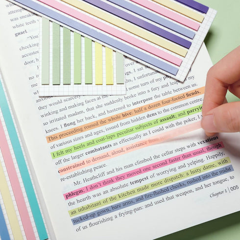 HAUTOCO 960PCS Highlighter Tape for Books, 6 Sheets Long Sticky Notes Tabs for Annotating Books, Transparent Highlighter Strips Index Flags Page M...